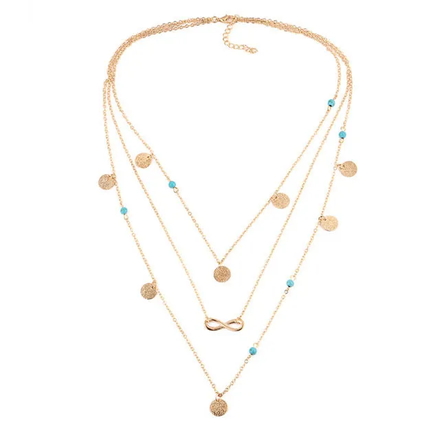 17KM Gold Color Star Moon Necklace for Women Multi Layer Leaf Steampunk Chokers Bohemian Body Blue Stone Colar Feminino