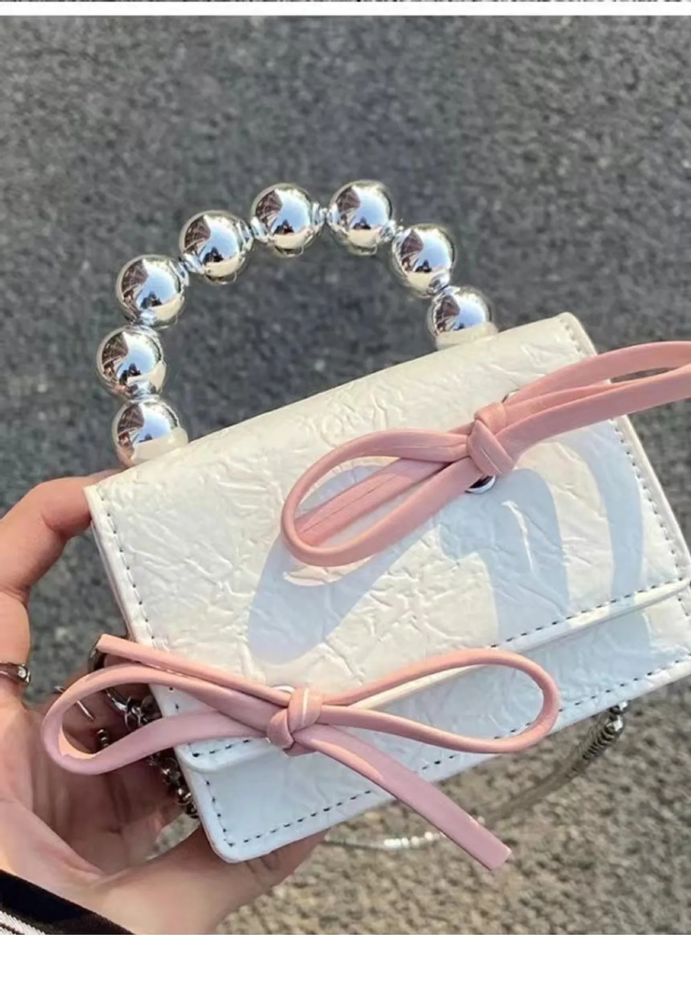 Adorable Textured Bow Mini Chain Handbag – Chic & Playful Elegance