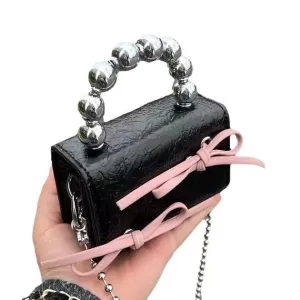 Adorable Textured Bow Mini Chain Handbag – Chic & Playful Elegance