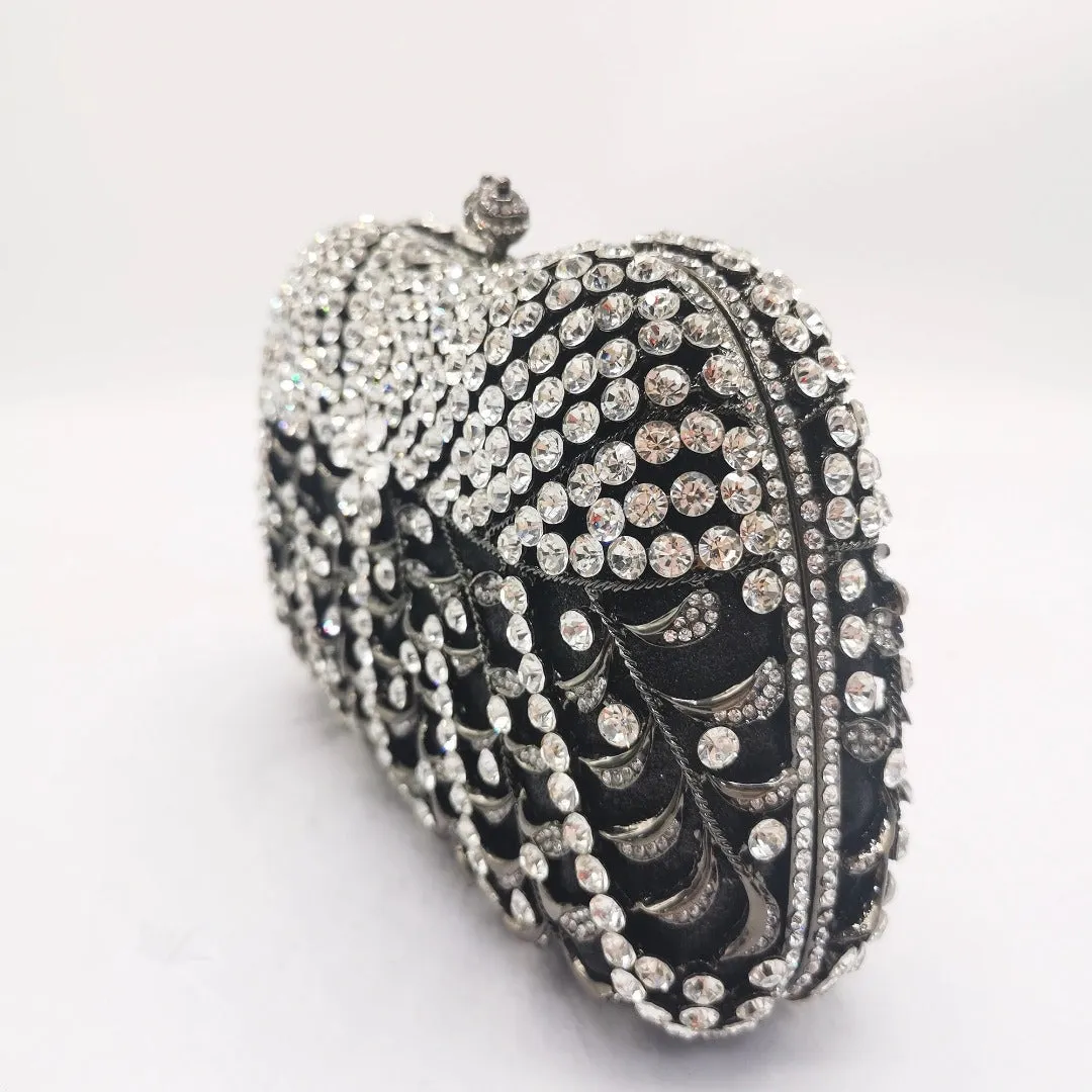 Alyssa Rhinestones Clutch Bag - White Crystals
