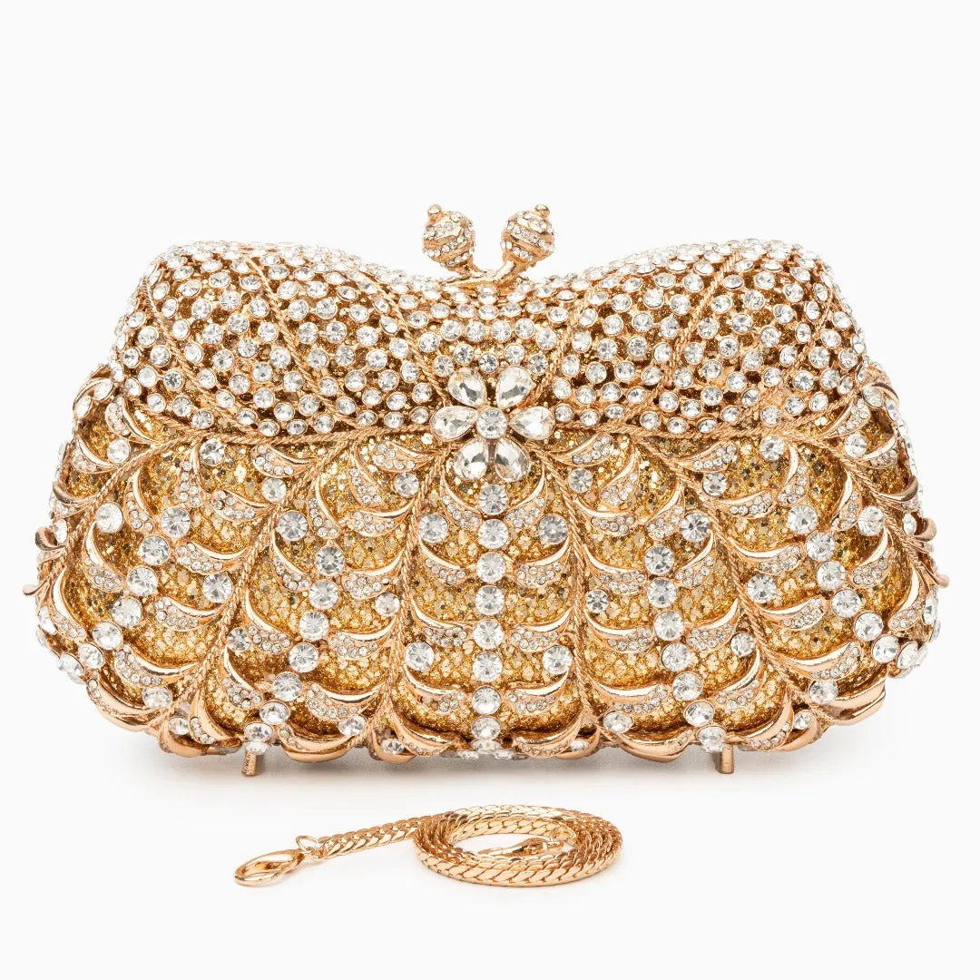 Alyssa Rhinestones Clutch Bag - White Crystals