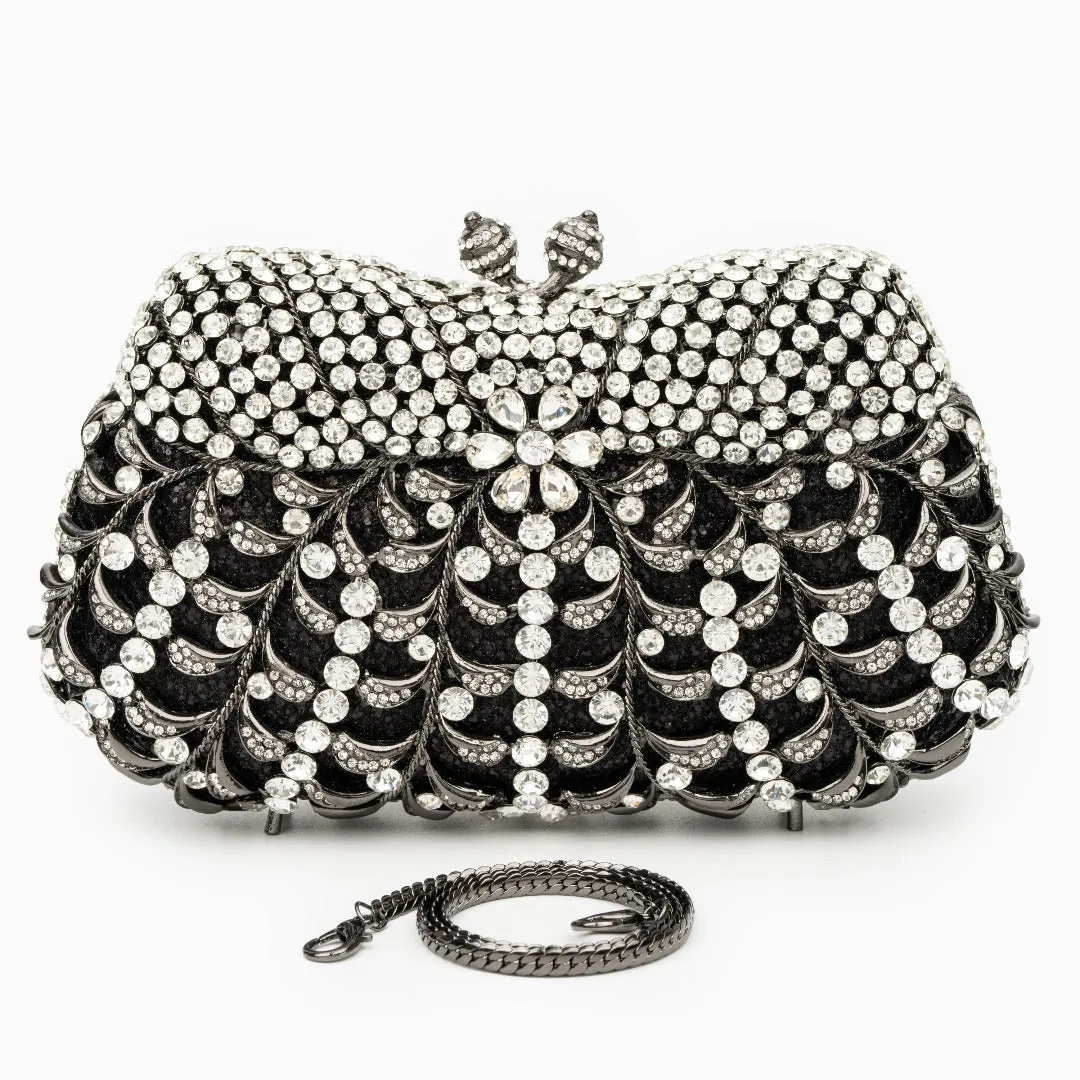Alyssa Rhinestones Clutch Bag - White Crystals