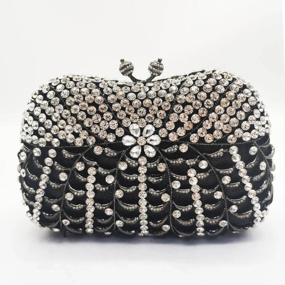 Alyssa Rhinestones Clutch Bag - White Crystals