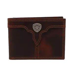 ARIAT Men's Center Bump Shield Brown Wallet