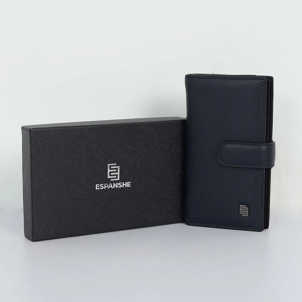 Artificial Leather Hand Wallet with Snap Closure - Blue