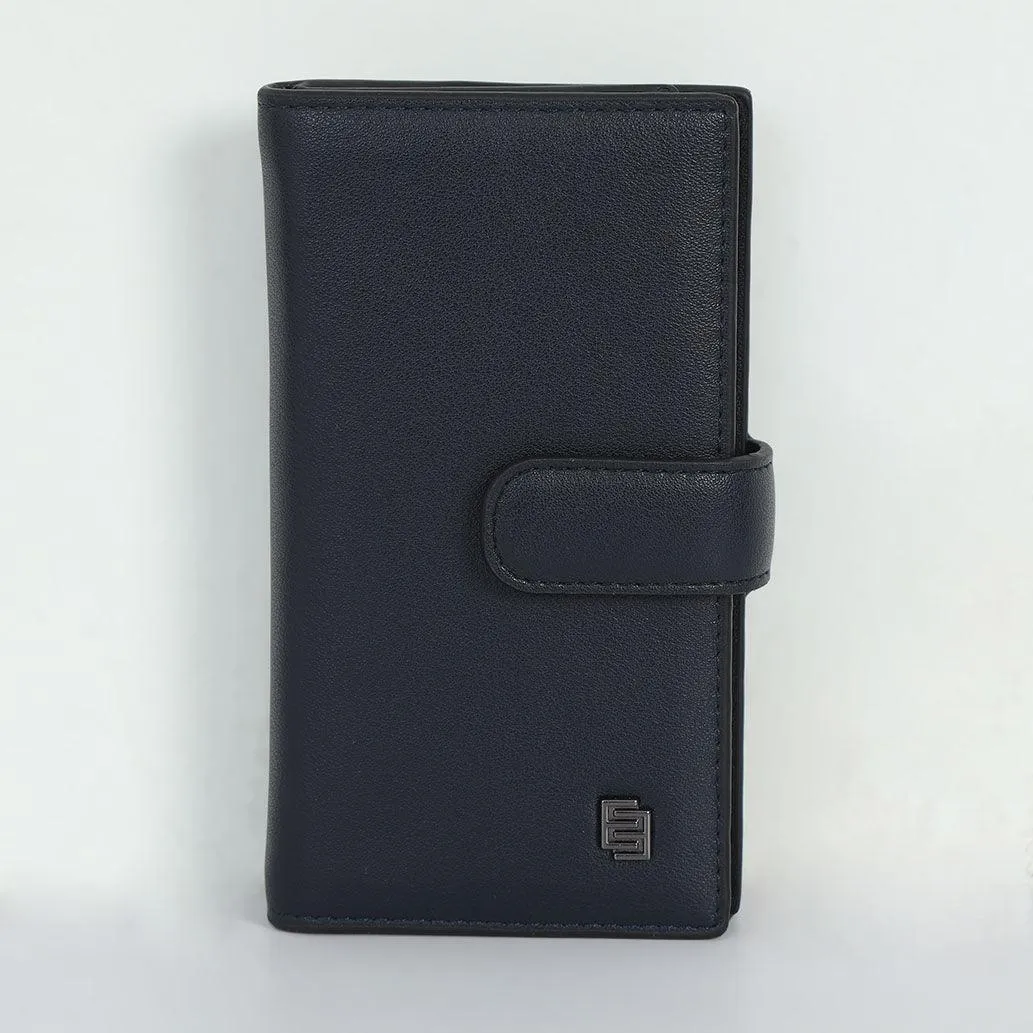 Artificial Leather Hand Wallet with Snap Closure - Blue