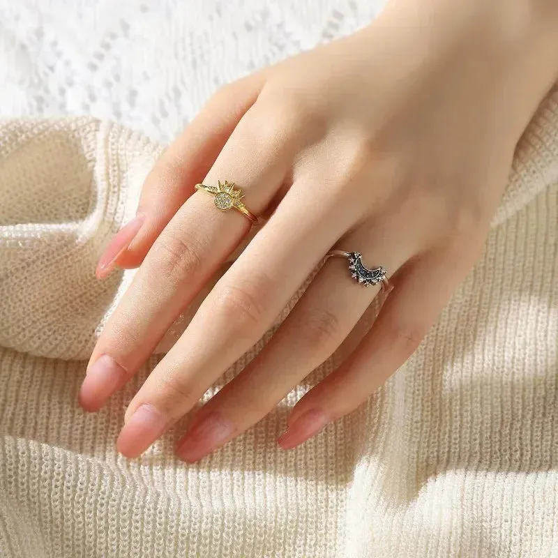 Celestial Blue Sparkling Moon Sun Women's Ring