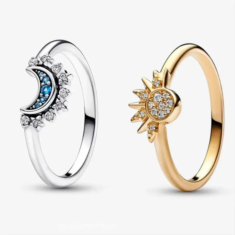 Celestial Blue Sparkling Moon Sun Women's Ring