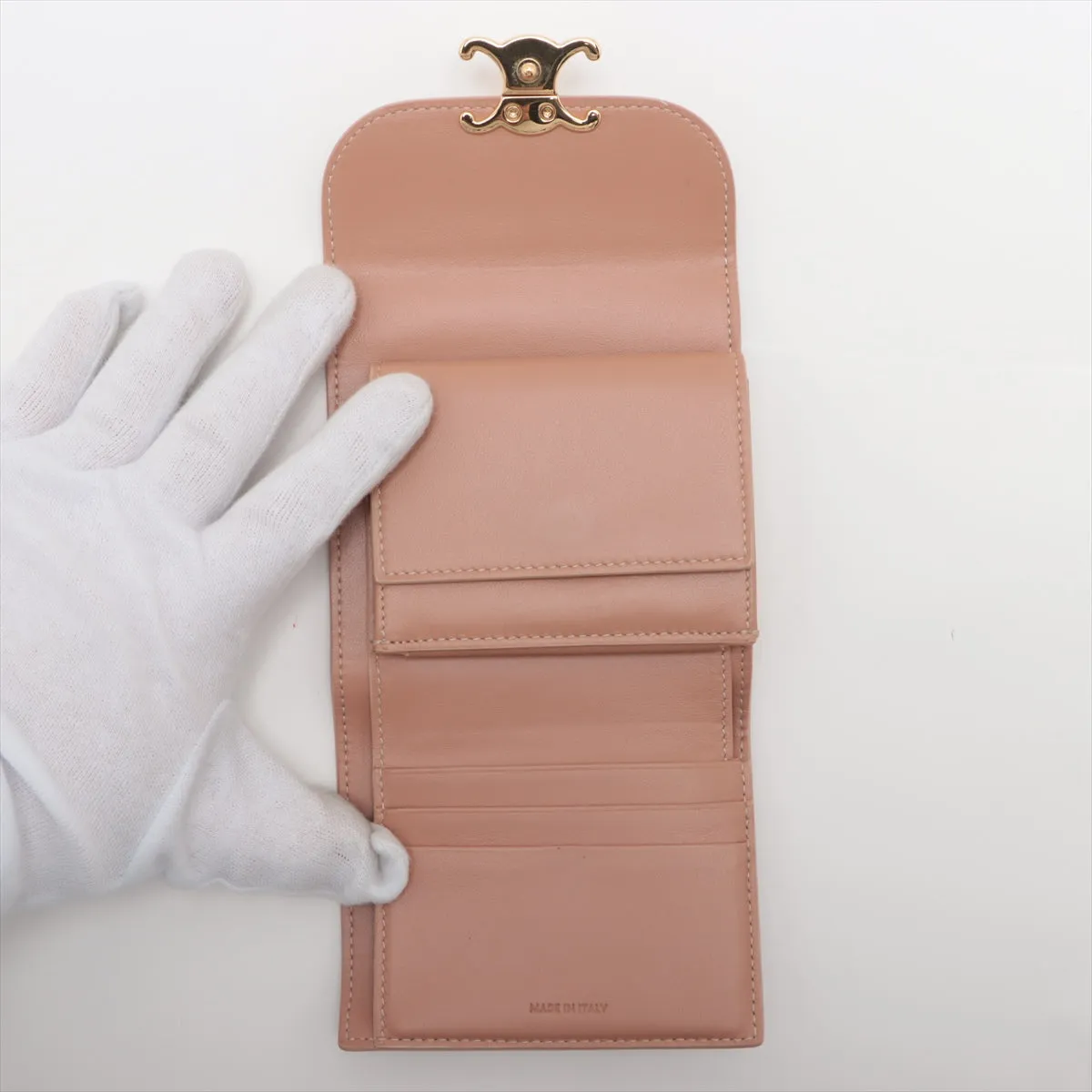 Celine Triomphe Beige Compact Flap Cardholder Wallet