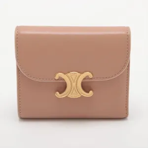 Celine Triomphe Beige Compact Flap Cardholder Wallet