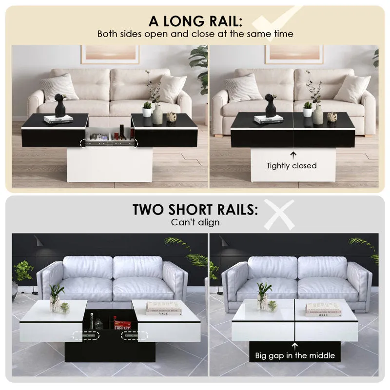 Coffee Table for Living Room, Modern High-Gloss Coffee Table with Hidden Storage
