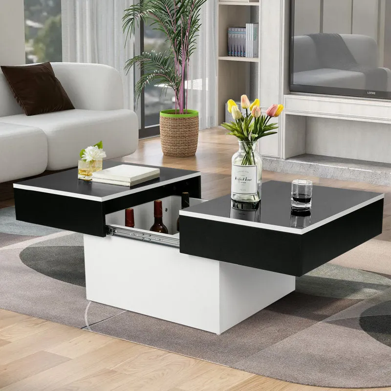 Coffee Table for Living Room, Modern High-Gloss Coffee Table with Hidden Storage