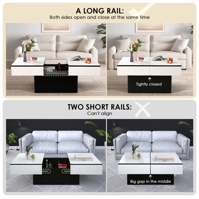 Coffee Table for Living Room, Modern High-Gloss Coffee Table with Hidden Storage