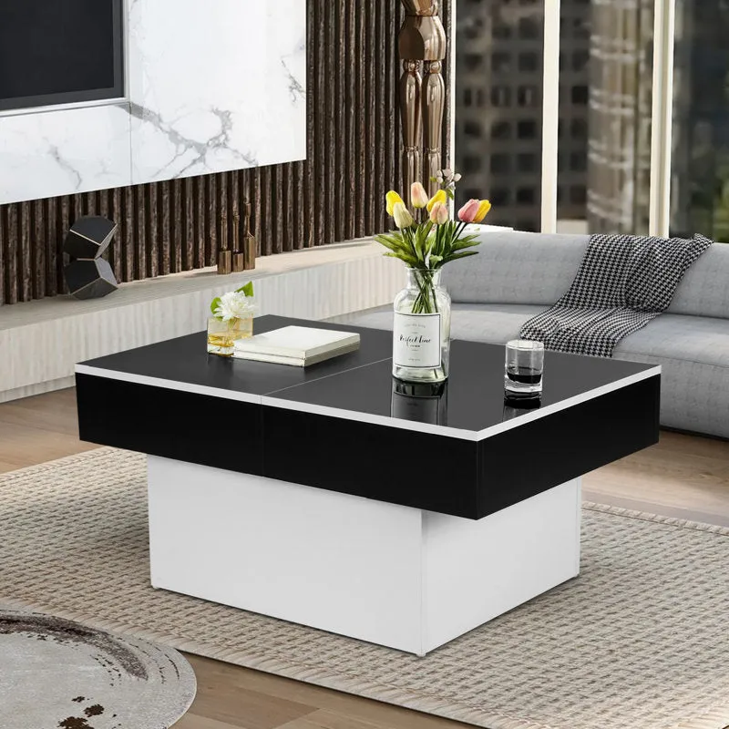 Coffee Table for Living Room, Modern High-Gloss Coffee Table with Hidden Storage