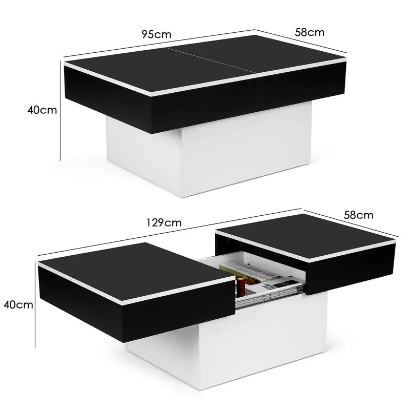 Coffee Table for Living Room, Modern High-Gloss Coffee Table with Hidden Storage