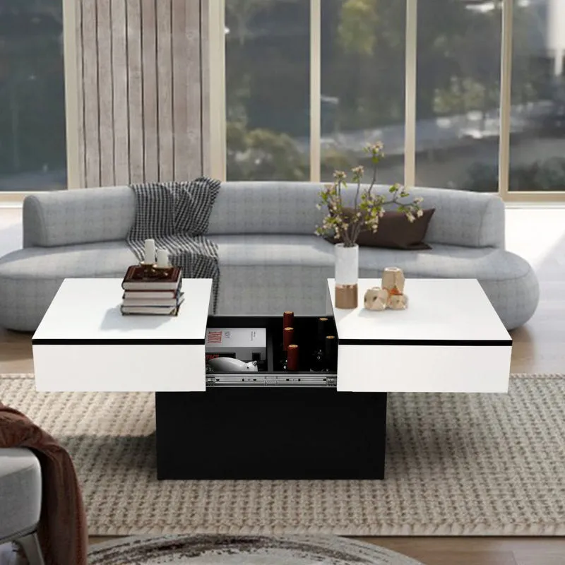 Coffee Table for Living Room, Modern High-Gloss Coffee Table with Hidden Storage