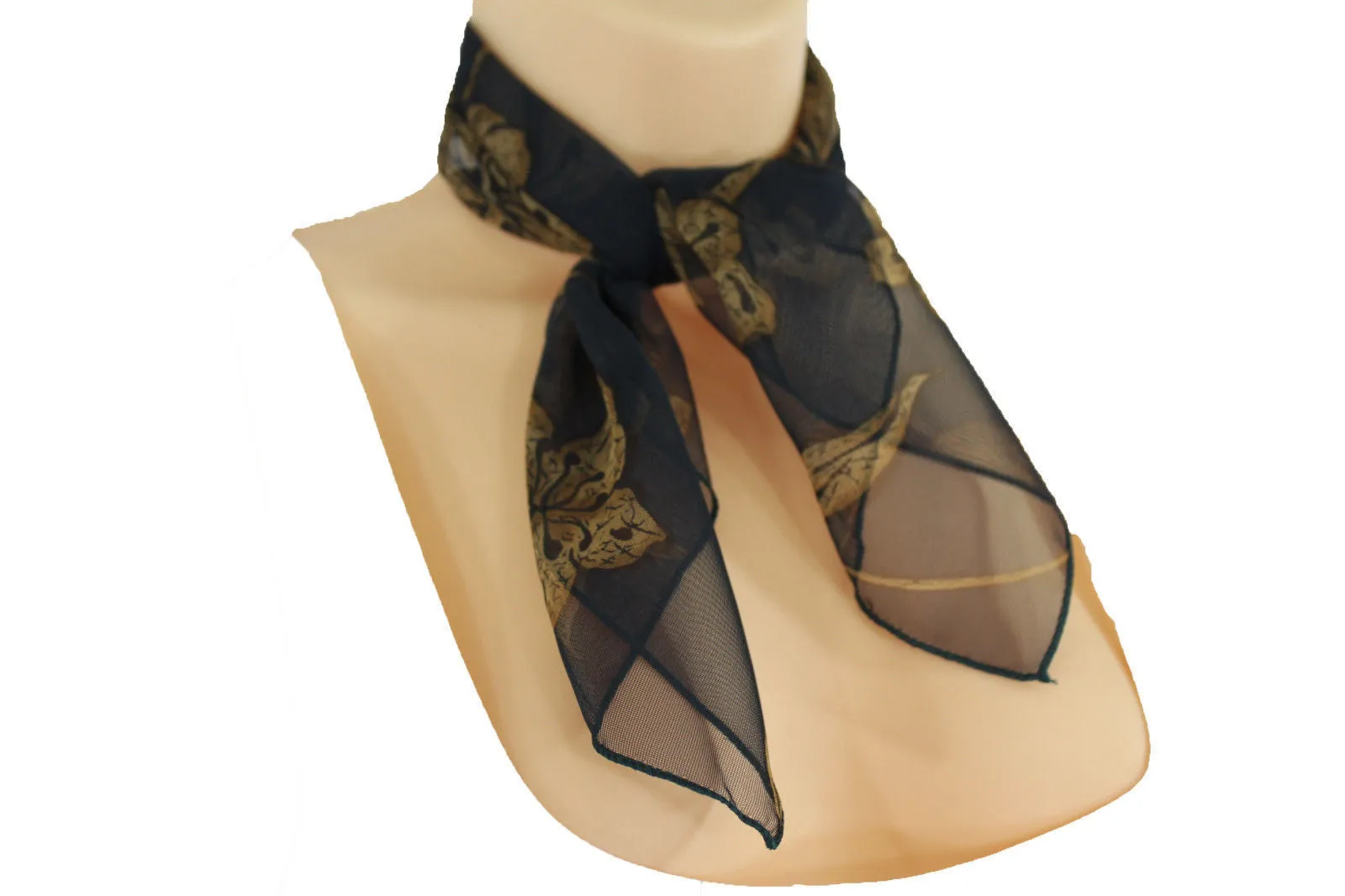 Dark Green Brown Navy Blue Small Neck Soft Scarf Fabric Flower Pocket Square