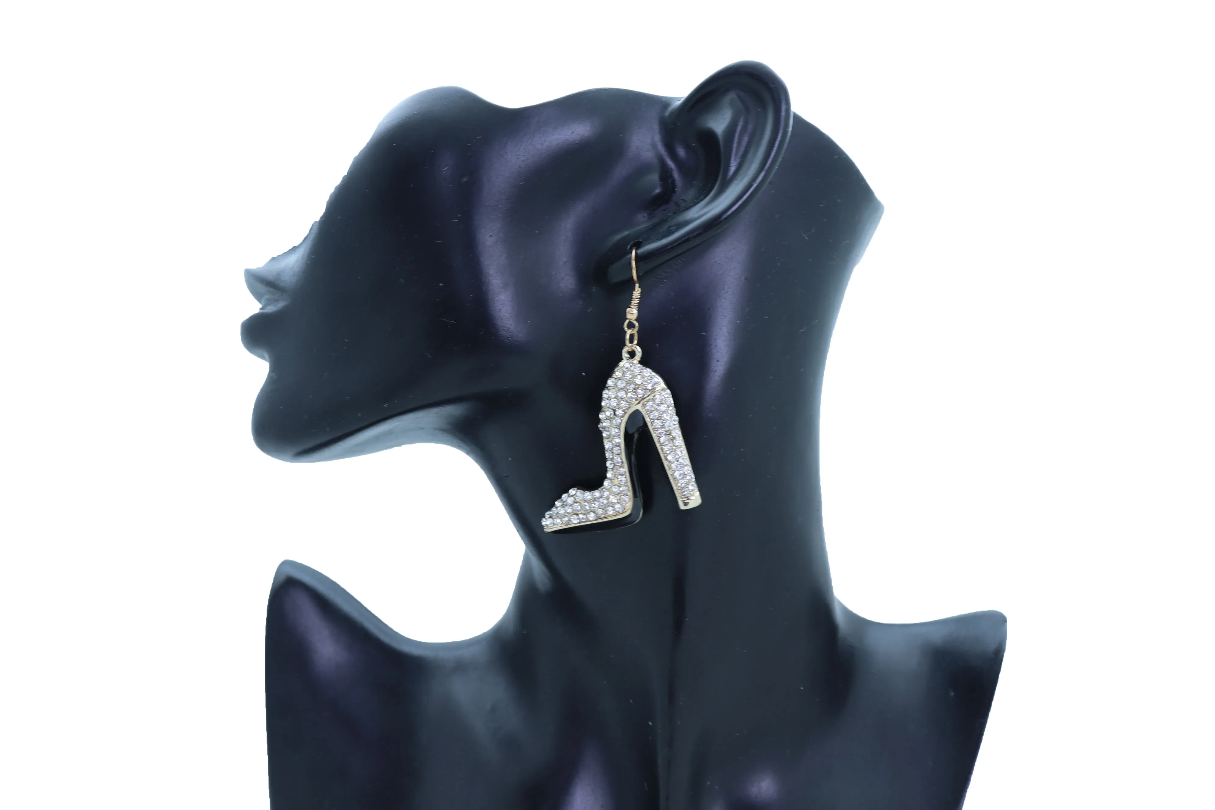 Earrings Set Gold Metal Fancy Fashion Pump Shoes Earrings Bling Sexy Party Look