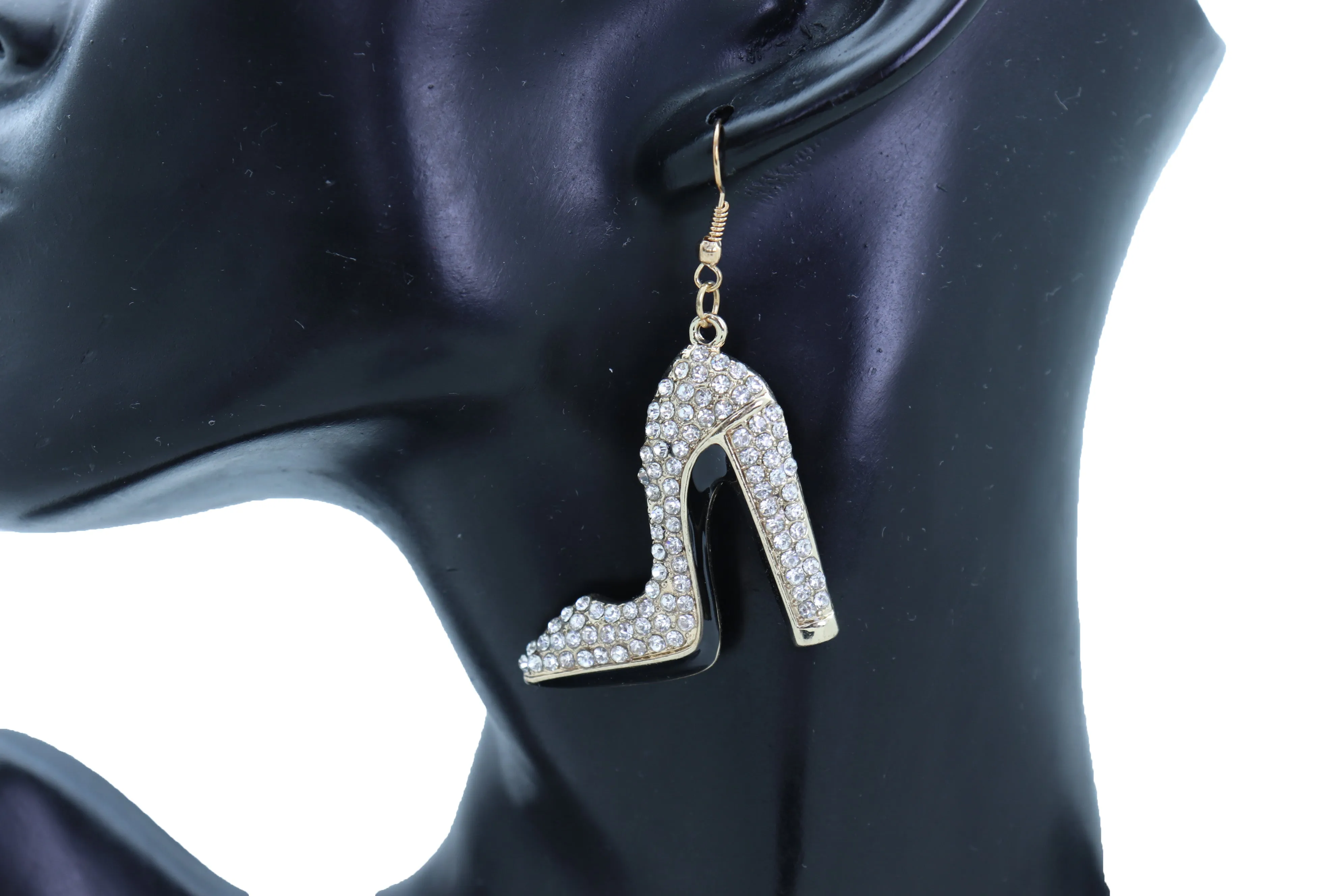 Earrings Set Gold Metal Fancy Fashion Pump Shoes Earrings Bling Sexy Party Look
