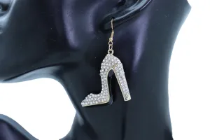 Earrings Set Gold Metal Fancy Fashion Pump Shoes Earrings Bling Sexy Party Look