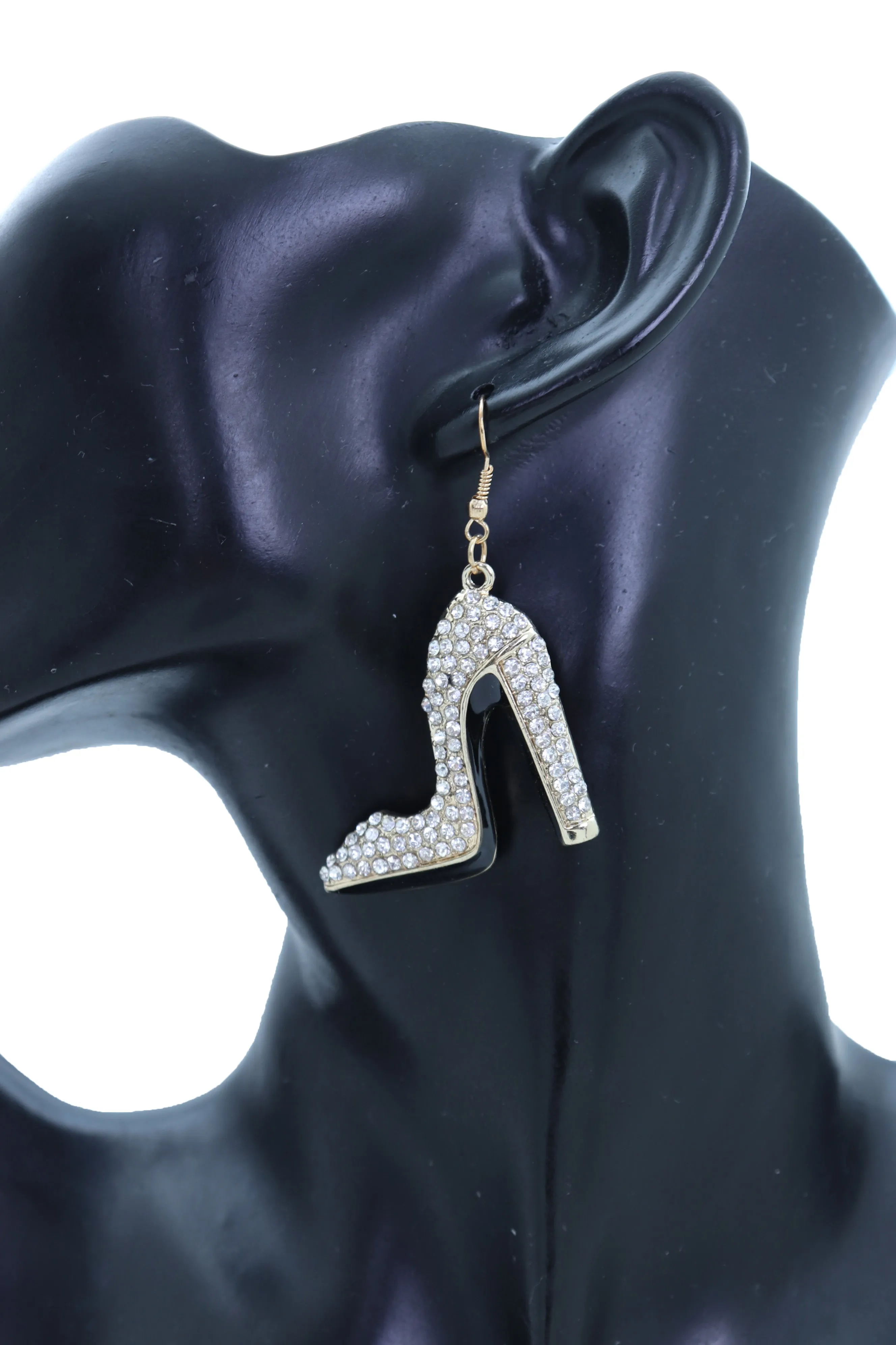Earrings Set Gold Metal Fancy Fashion Pump Shoes Earrings Bling Sexy Party Look