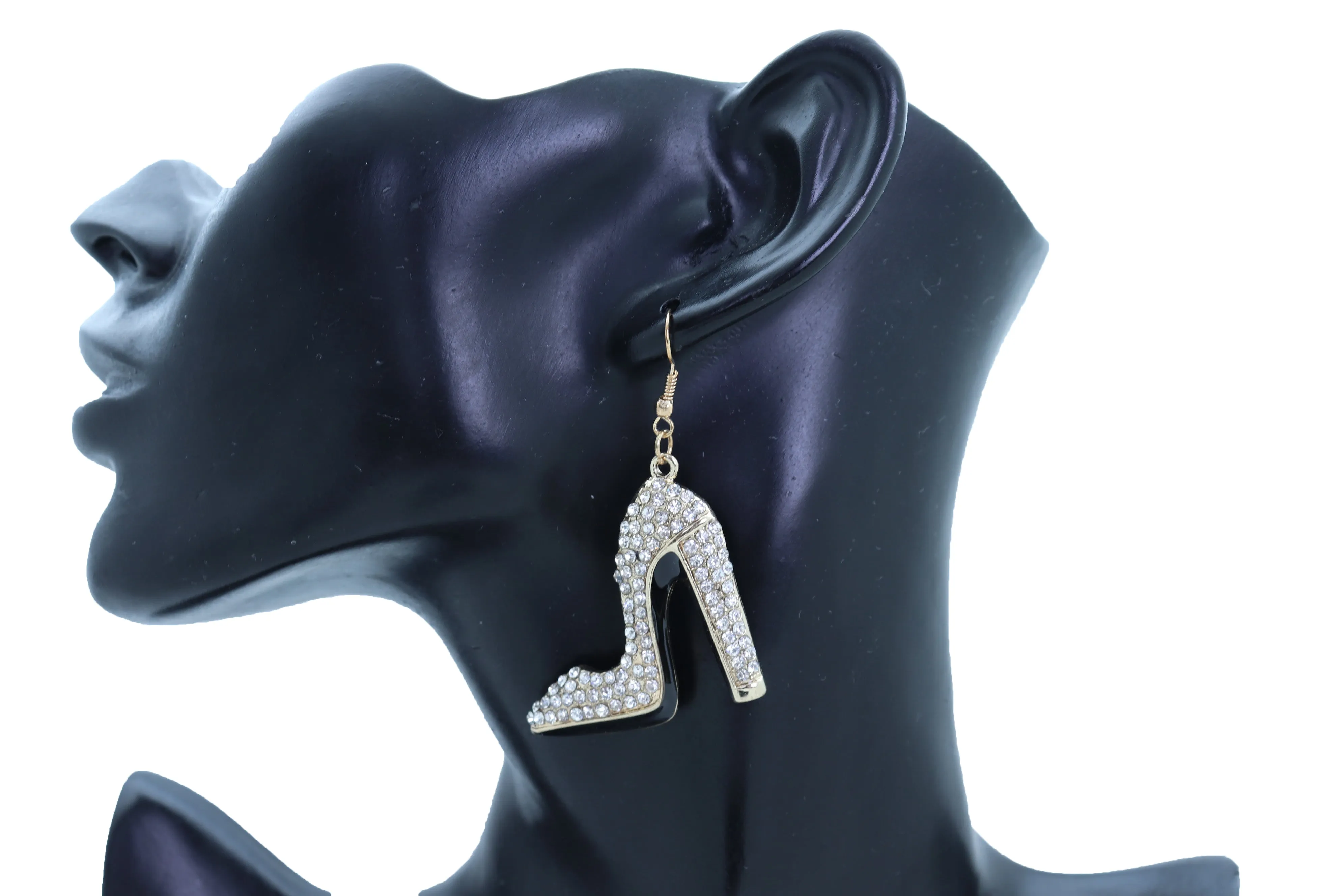 Earrings Set Gold Metal Fancy Fashion Pump Shoes Earrings Bling Sexy Party Look