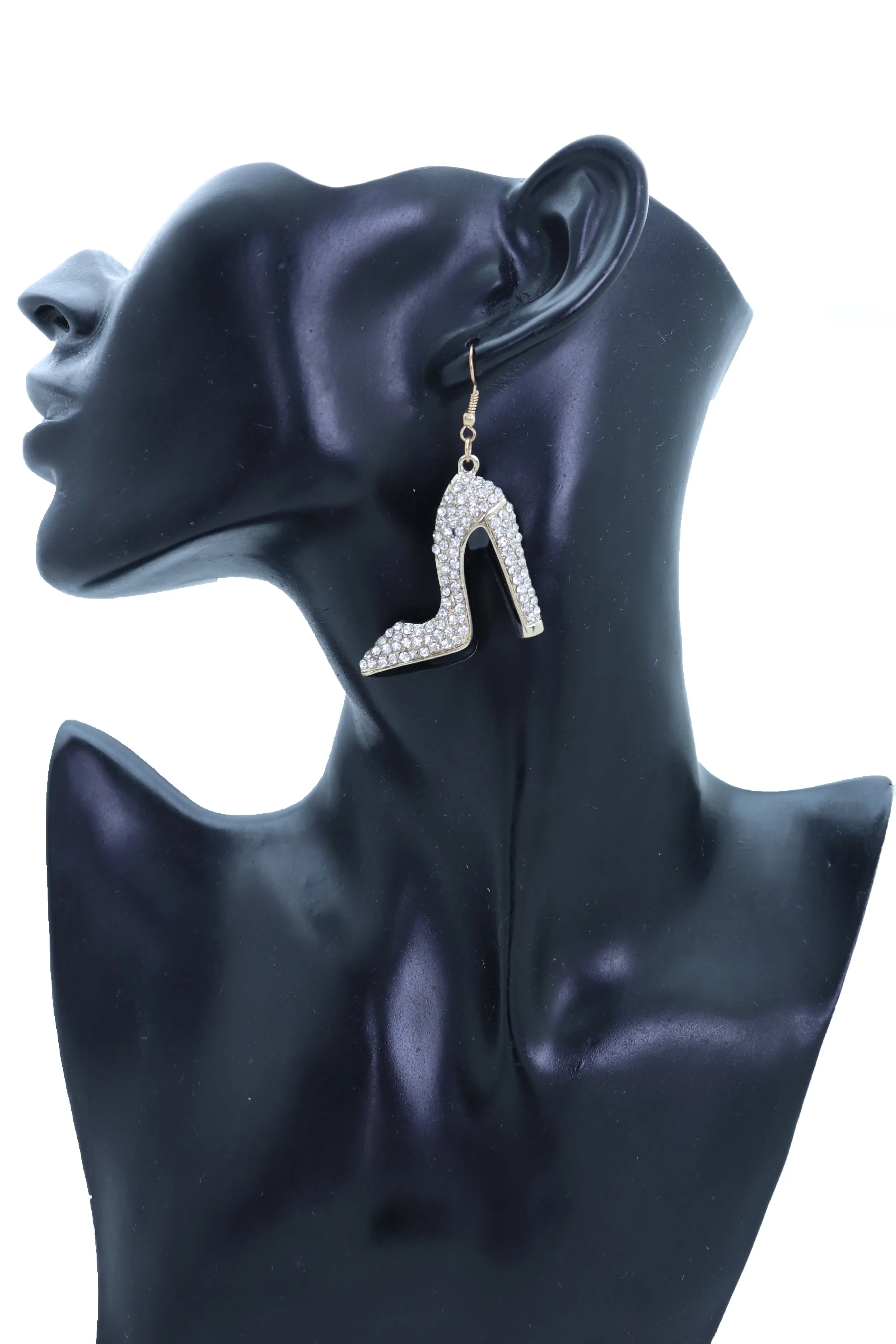 Earrings Set Gold Metal Fancy Fashion Pump Shoes Earrings Bling Sexy Party Look