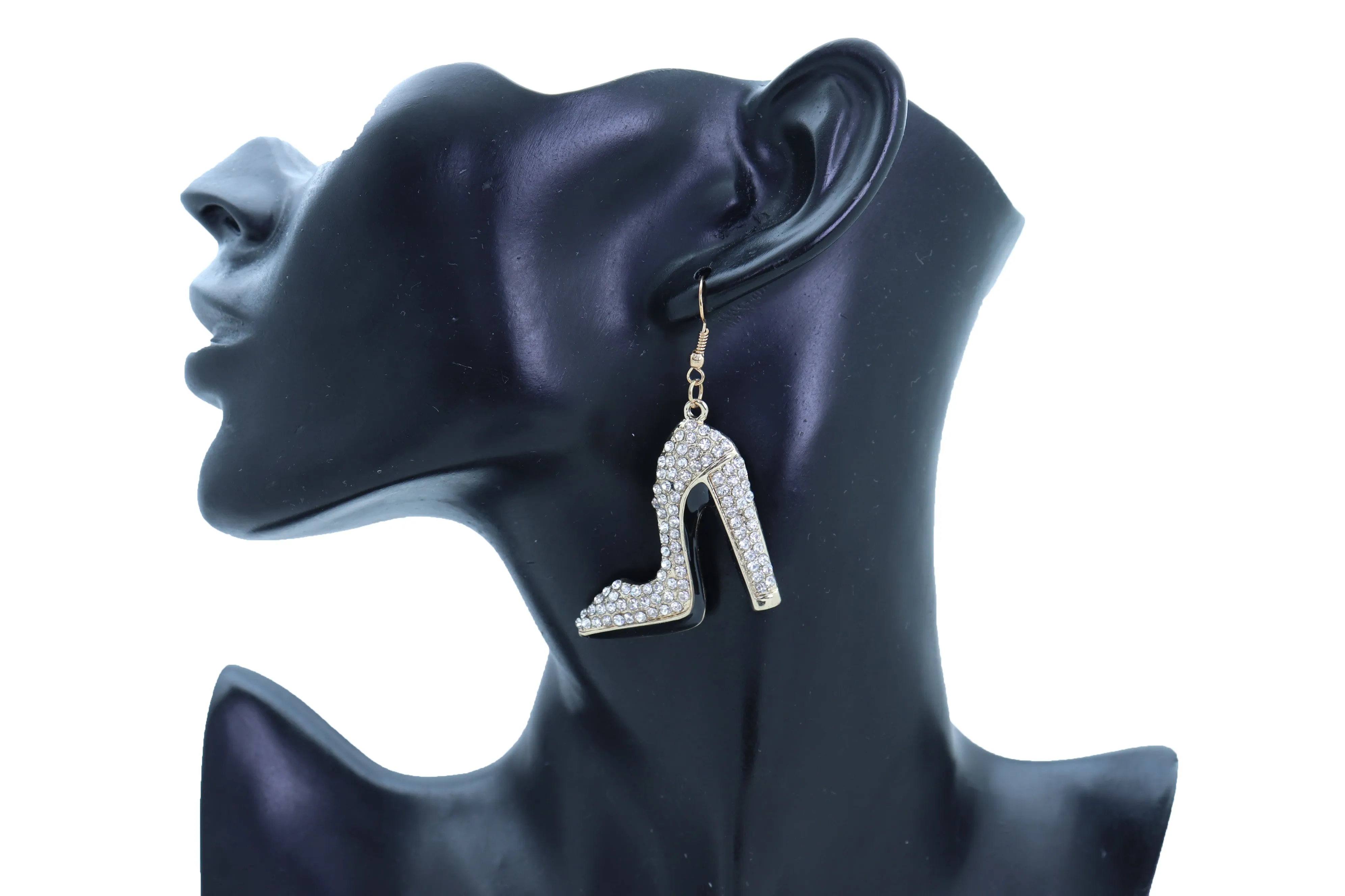 Earrings Set Gold Metal Fancy Fashion Pump Shoes Earrings Bling Sexy Party Look