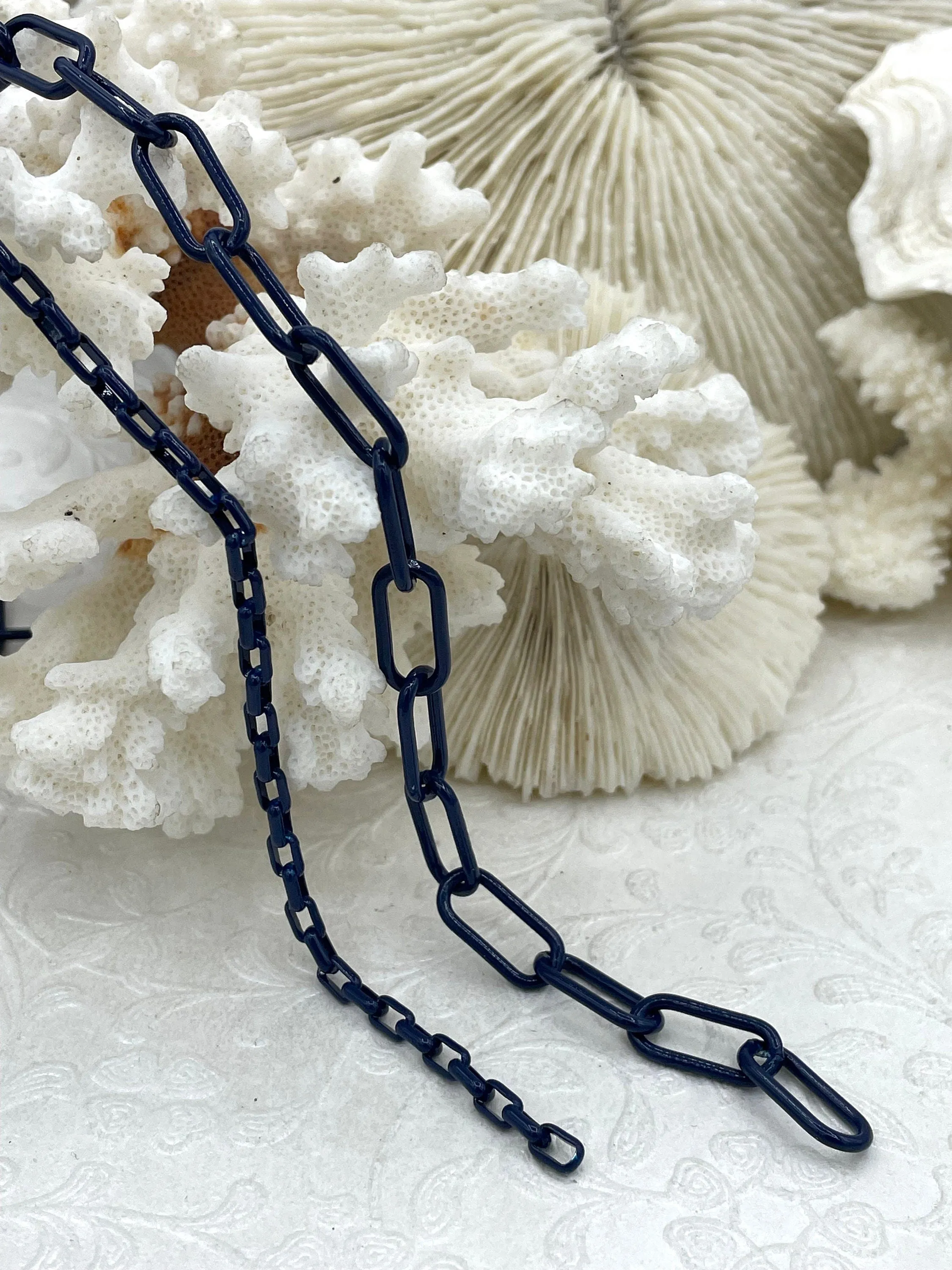 Enamel Plated Navy Paper Clip Chain, Enamel Box Chain, Enamel Chains, Blue Jewelry Chains, Link Chain, 2 styles Fast Ship