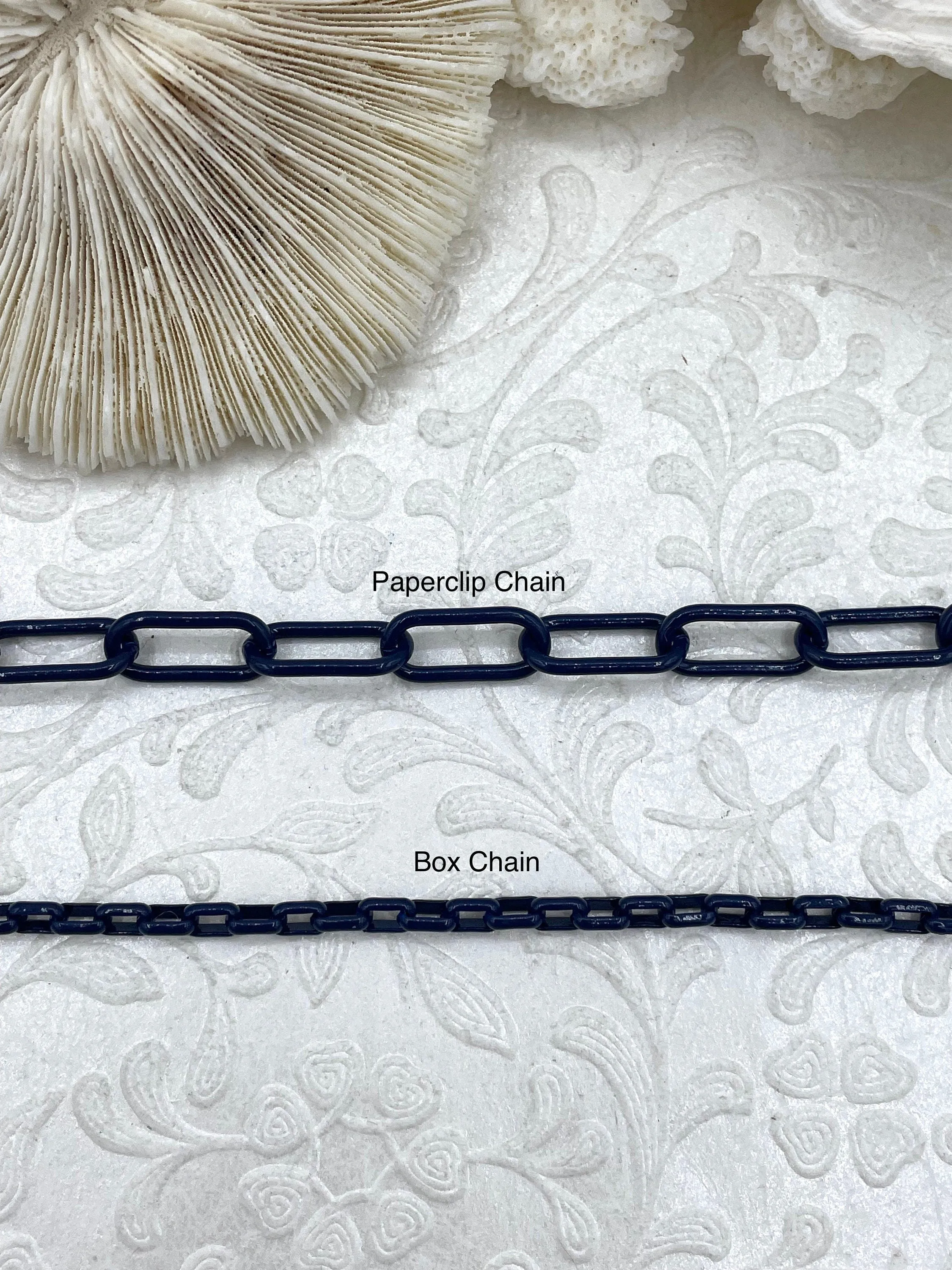 Enamel Plated Navy Paper Clip Chain, Enamel Box Chain, Enamel Chains, Blue Jewelry Chains, Link Chain, 2 styles Fast Ship