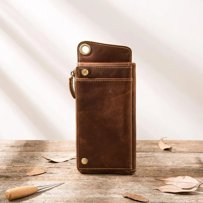 Genuine Leather Large Capacity Zipper Phone Bag