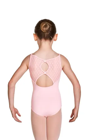 Girls Spot Mesh Open Back Camisole Leotard [Pink]