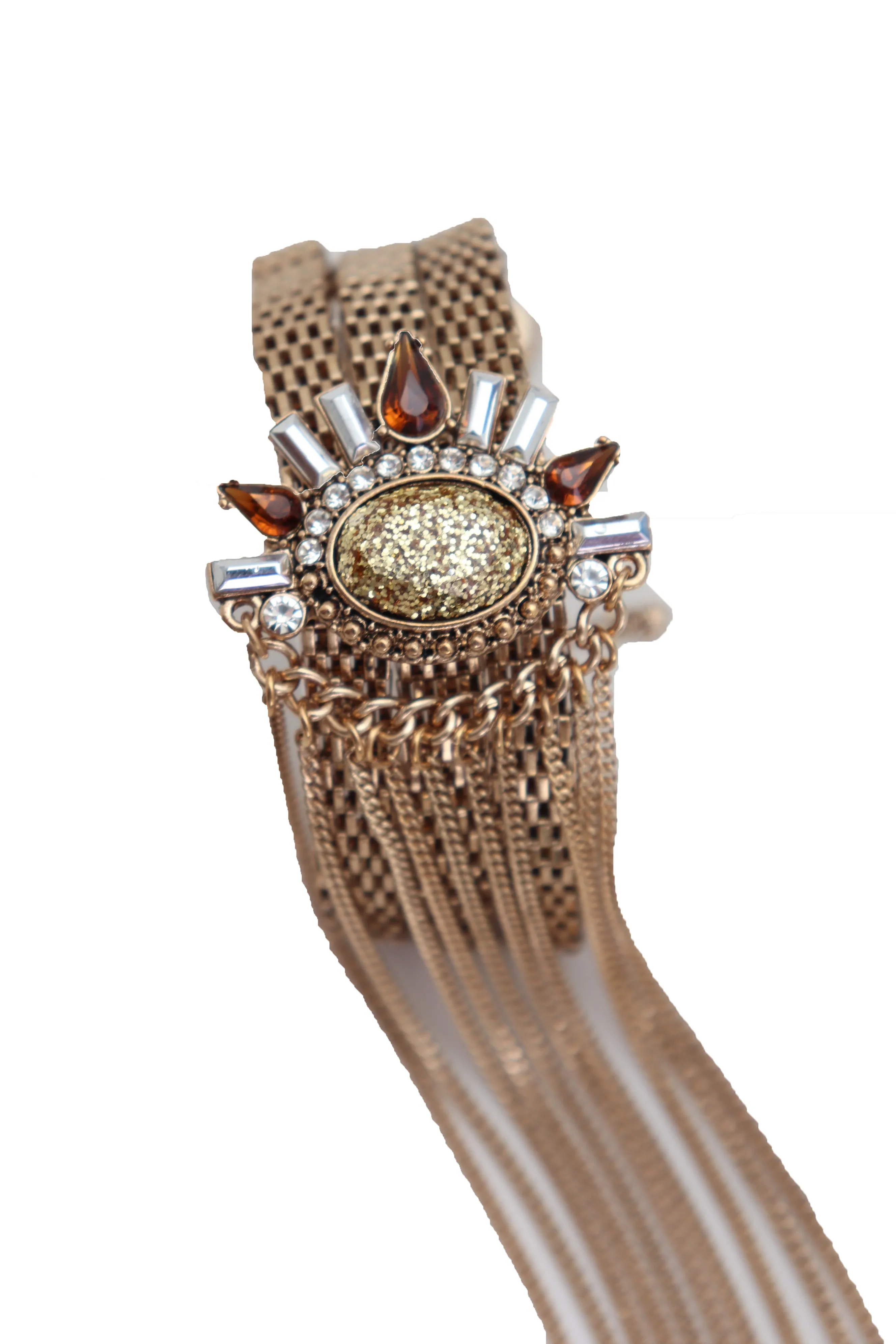 Gold Metal Chain Long Tassel Bracelet Bling Sun Bead Artsy