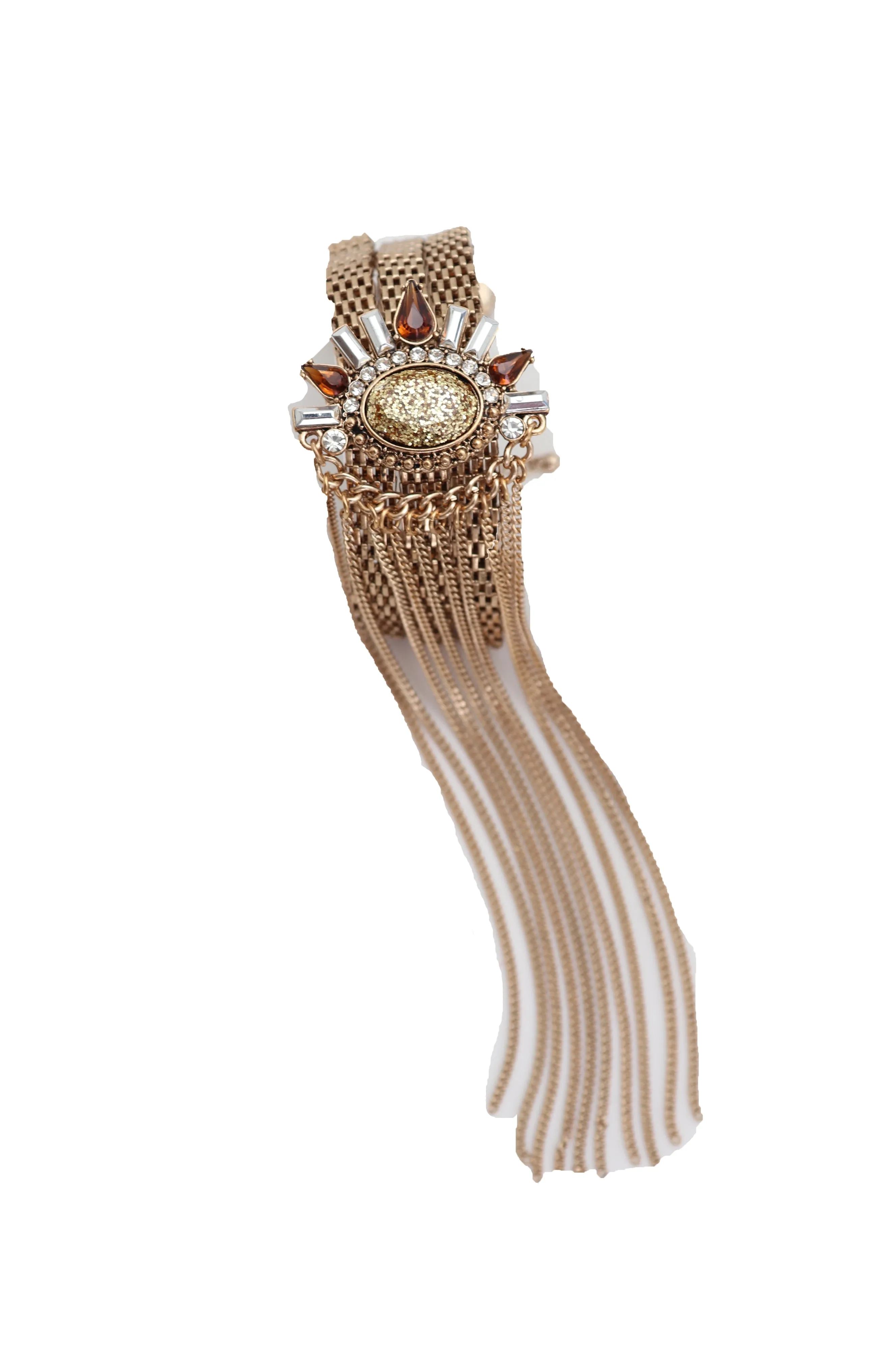 Gold Metal Chain Long Tassel Bracelet Bling Sun Bead Artsy