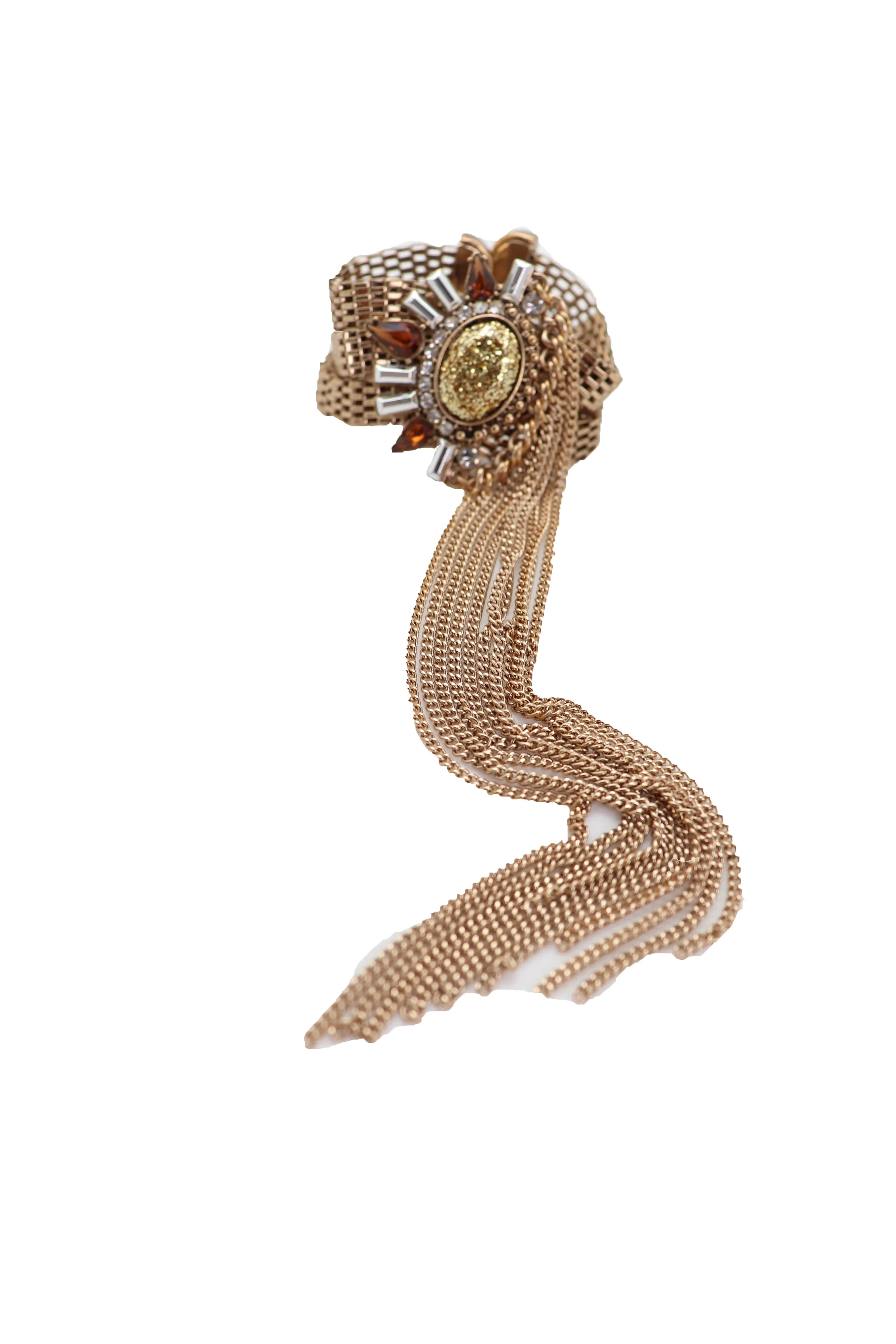 Gold Metal Chain Long Tassel Bracelet Bling Sun Bead Artsy