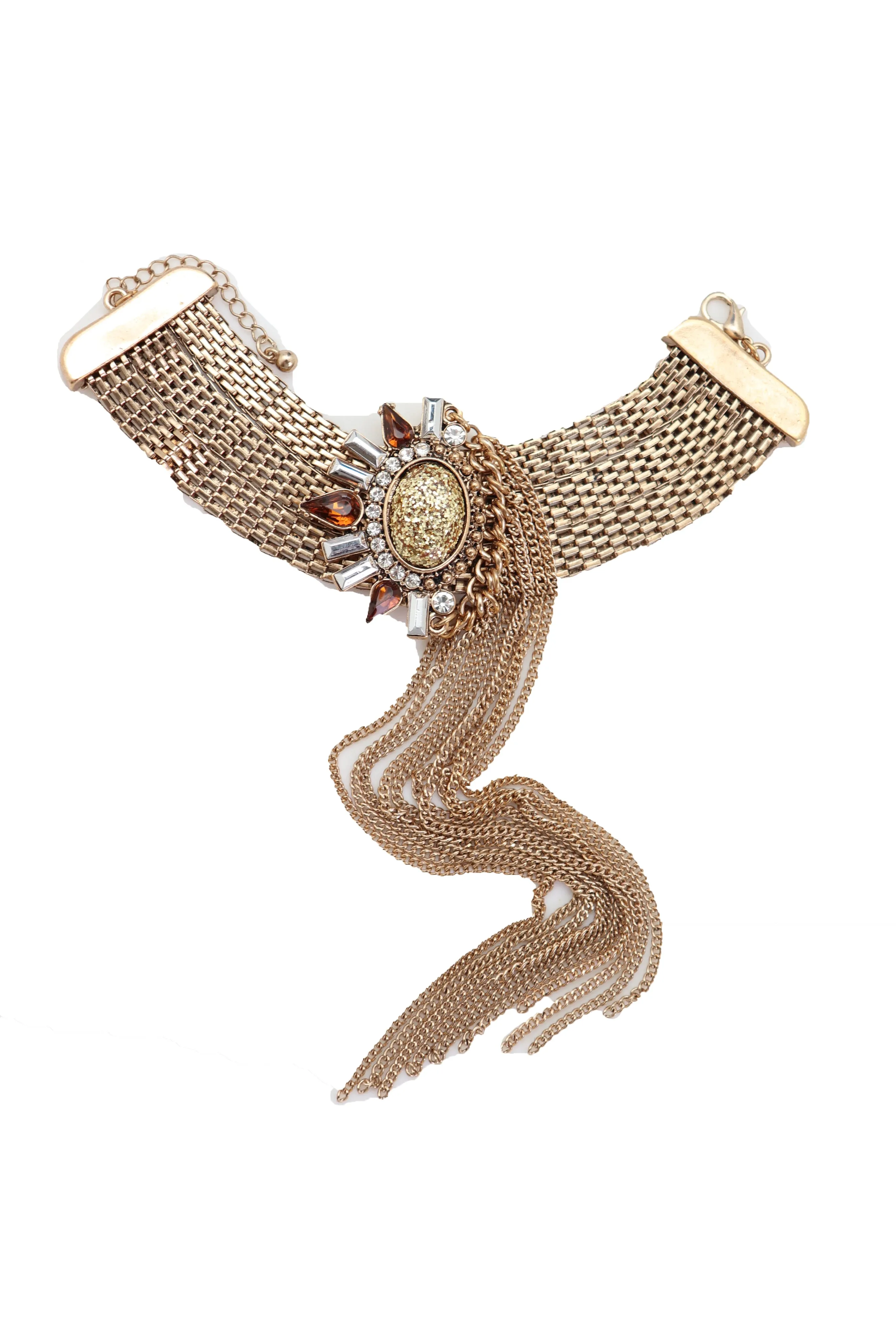 Gold Metal Chain Long Tassel Bracelet Bling Sun Bead Artsy