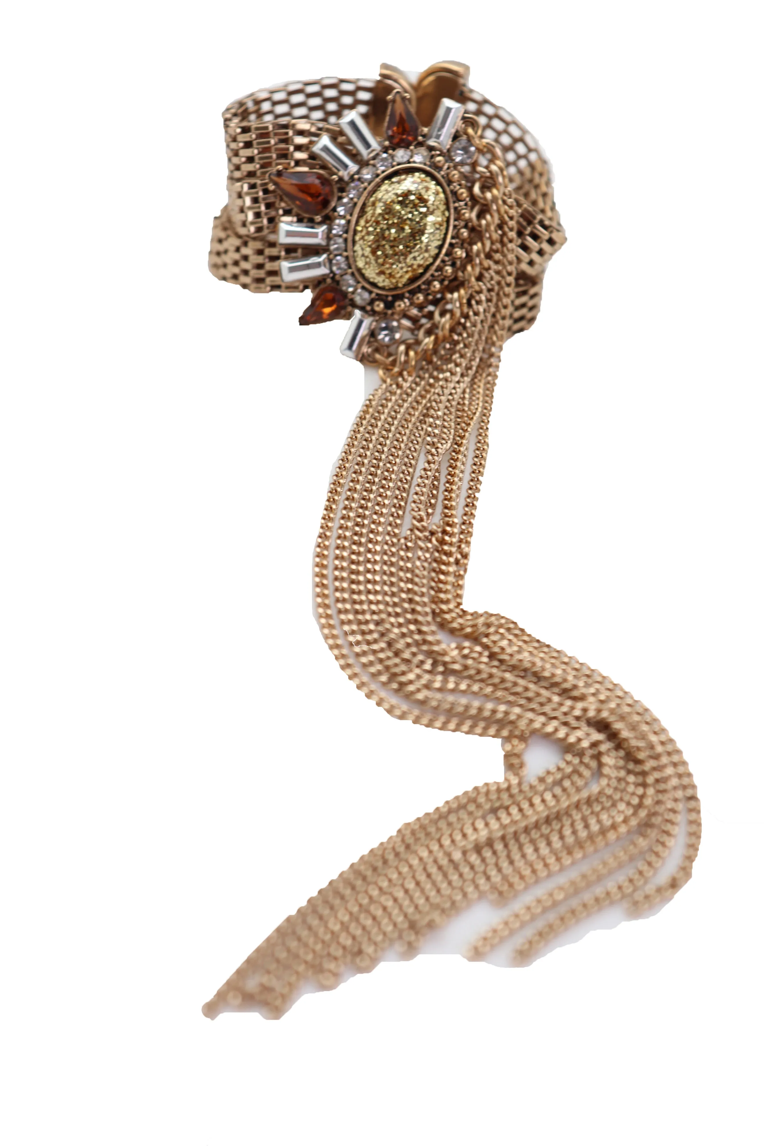 Gold Metal Chain Long Tassel Bracelet Bling Sun Bead Artsy