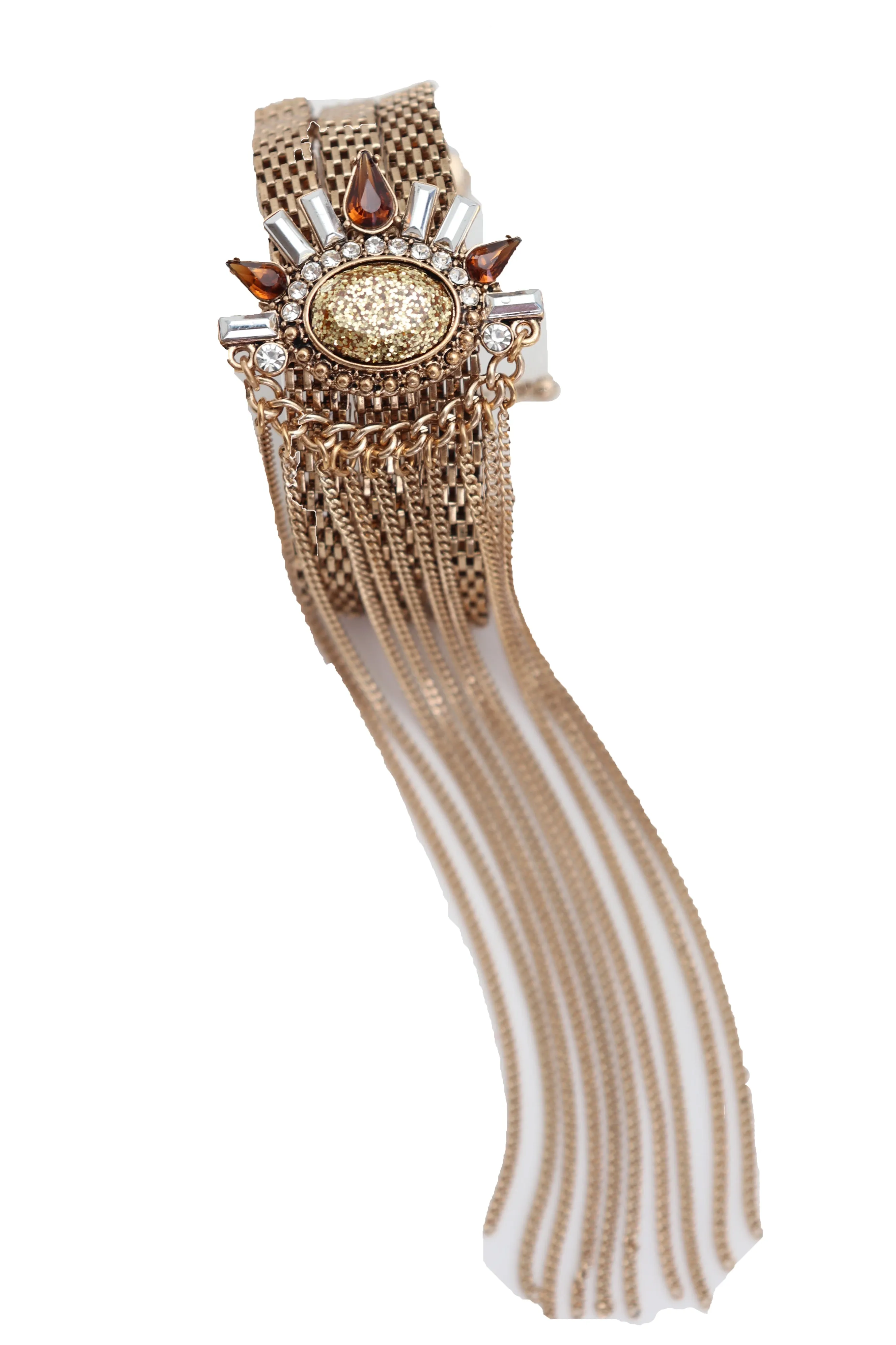 Gold Metal Chain Long Tassel Bracelet Bling Sun Bead Artsy