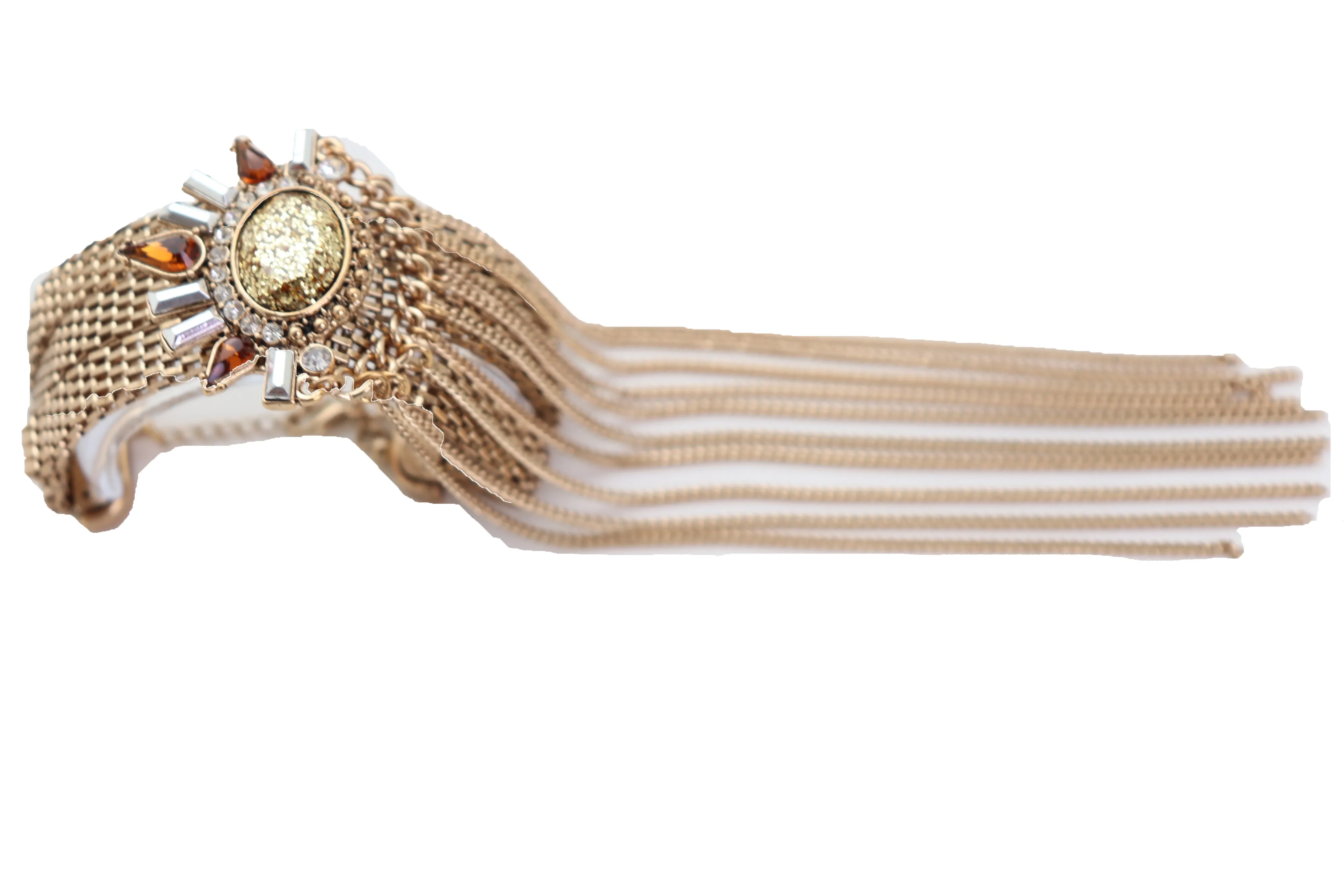 Gold Metal Chain Long Tassel Bracelet Bling Sun Bead Artsy