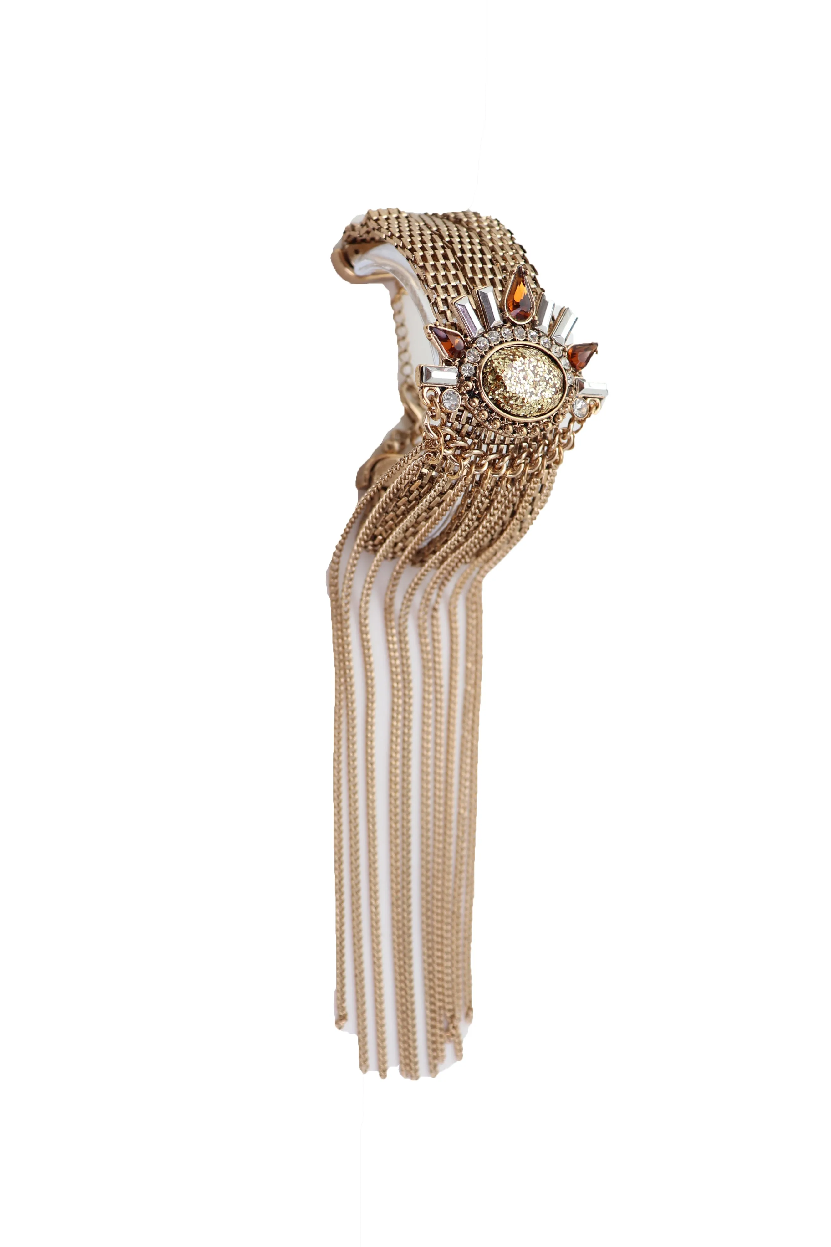 Gold Metal Chain Long Tassel Bracelet Bling Sun Bead Artsy