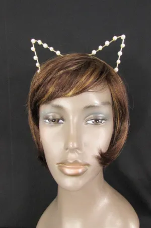 Gold Metal Fashion Head Band Small Animals Ears Cream Imitation Pearl Beads Women
