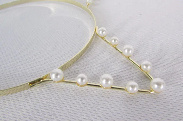 Gold Metal Fashion Head Band Small Animals Ears Cream Imitation Pearl Beads Women