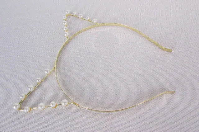 Gold Metal Fashion Head Band Small Animals Ears Cream Imitation Pearl Beads Women