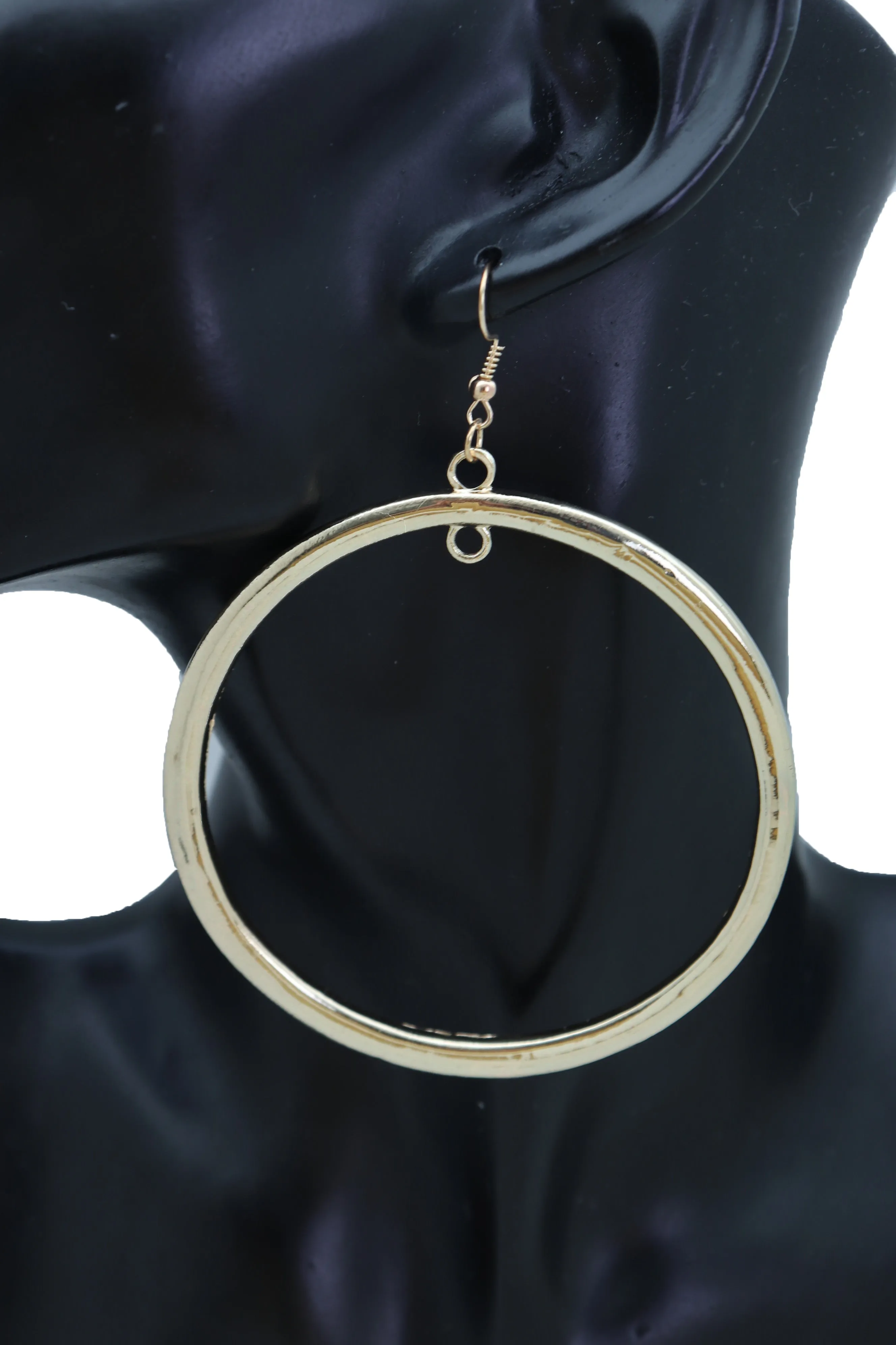 Gold Thick Hoop Ring Dangle Earrings