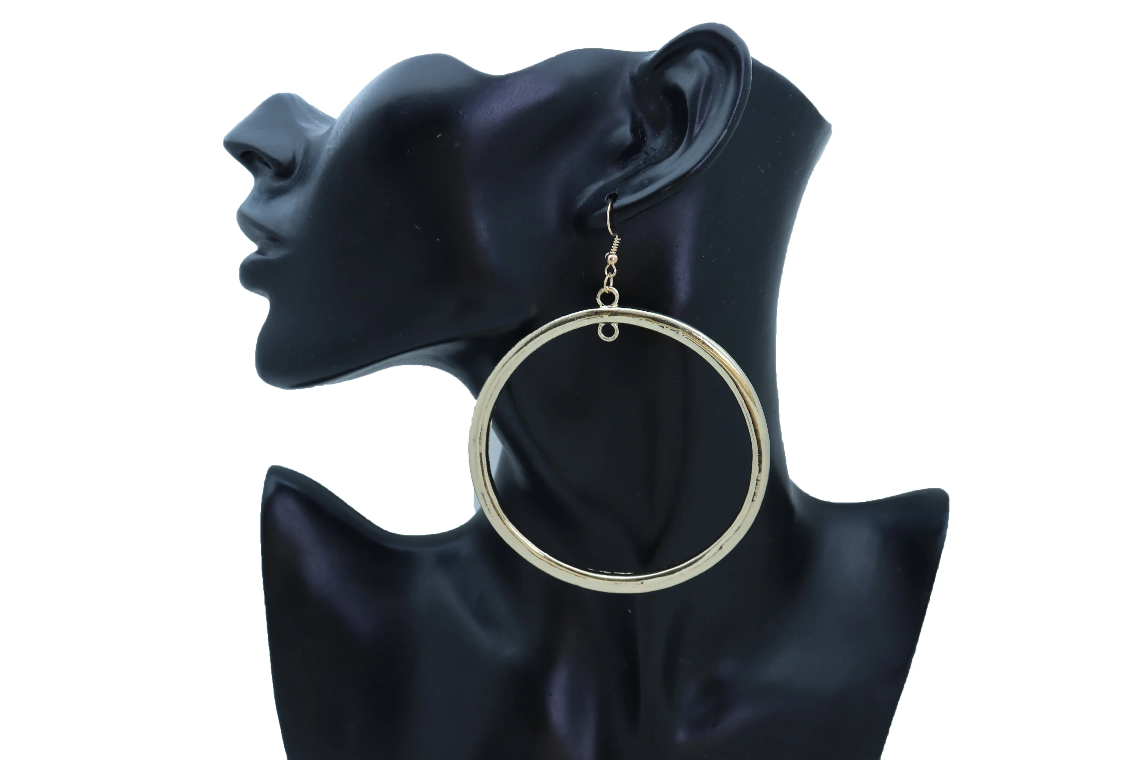 Gold Thick Hoop Ring Dangle Earrings