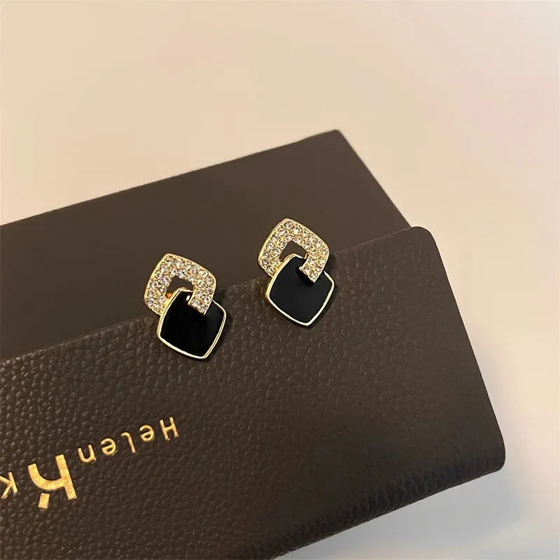 High-sense Korean Trend Elegant Pave Zircon Geometric Square Hot Earring