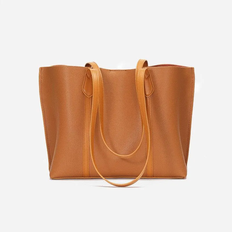 Large capacity cowhide shoulder bag
