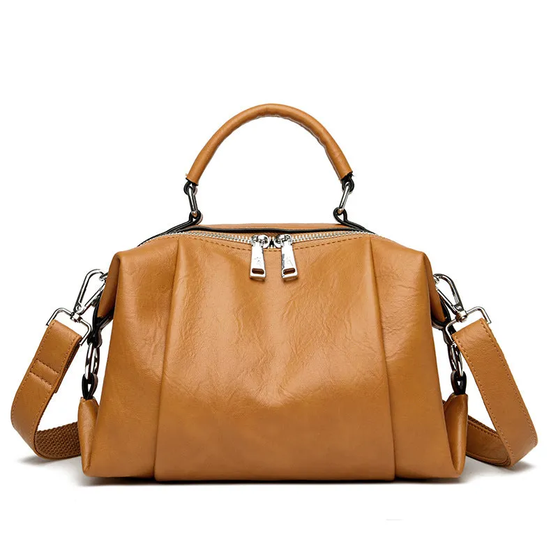Light Luxury Soft Leather Handbag Women's Boston Pillow Bag  New Fashion Large Capacity Shoulder Messenger Bag