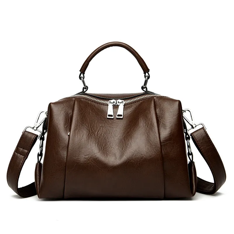 Light Luxury Soft Leather Handbag Women's Boston Pillow Bag  New Fashion Large Capacity Shoulder Messenger Bag
