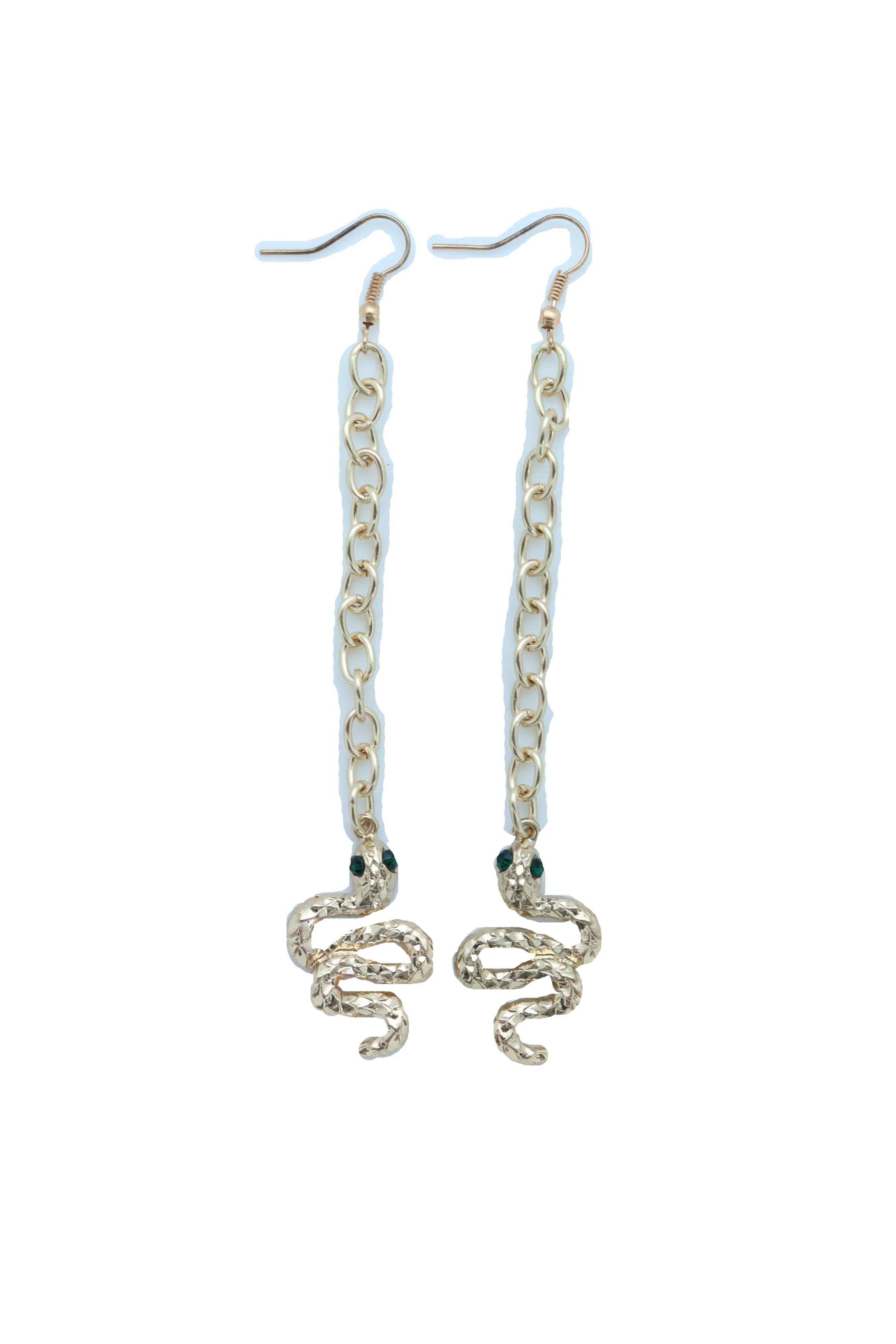 Long Gold Metal Chain Snake Charm Dangle Earrings